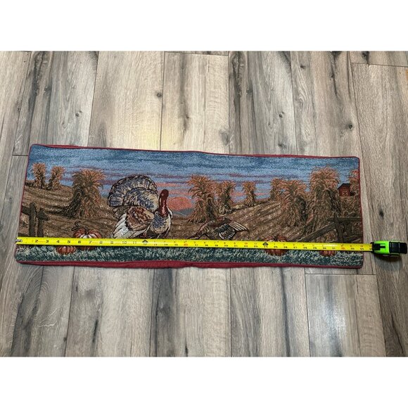 Thanksgiving-Themed Woven Tapestry Table Runner Turkey Pumpkin Design 13"x34" Au - Picture 2 of 5
